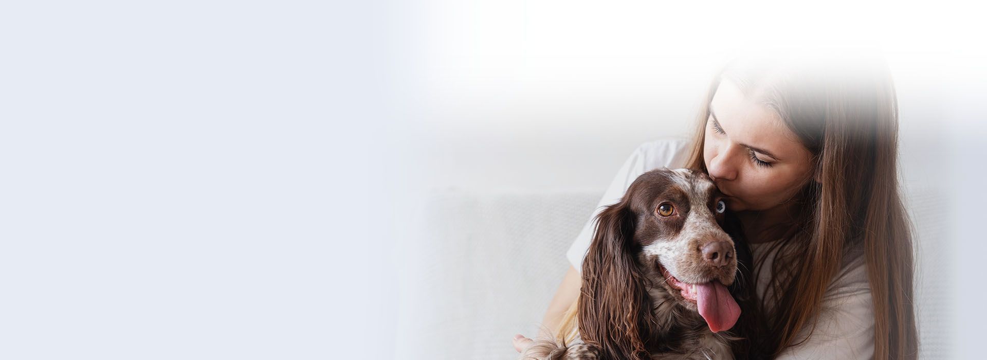 happy woman with white dog outdoor